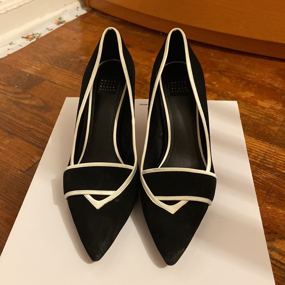 WHBM Classy Black White Hayden suede Heels 7.5 - Picture 2 of 12